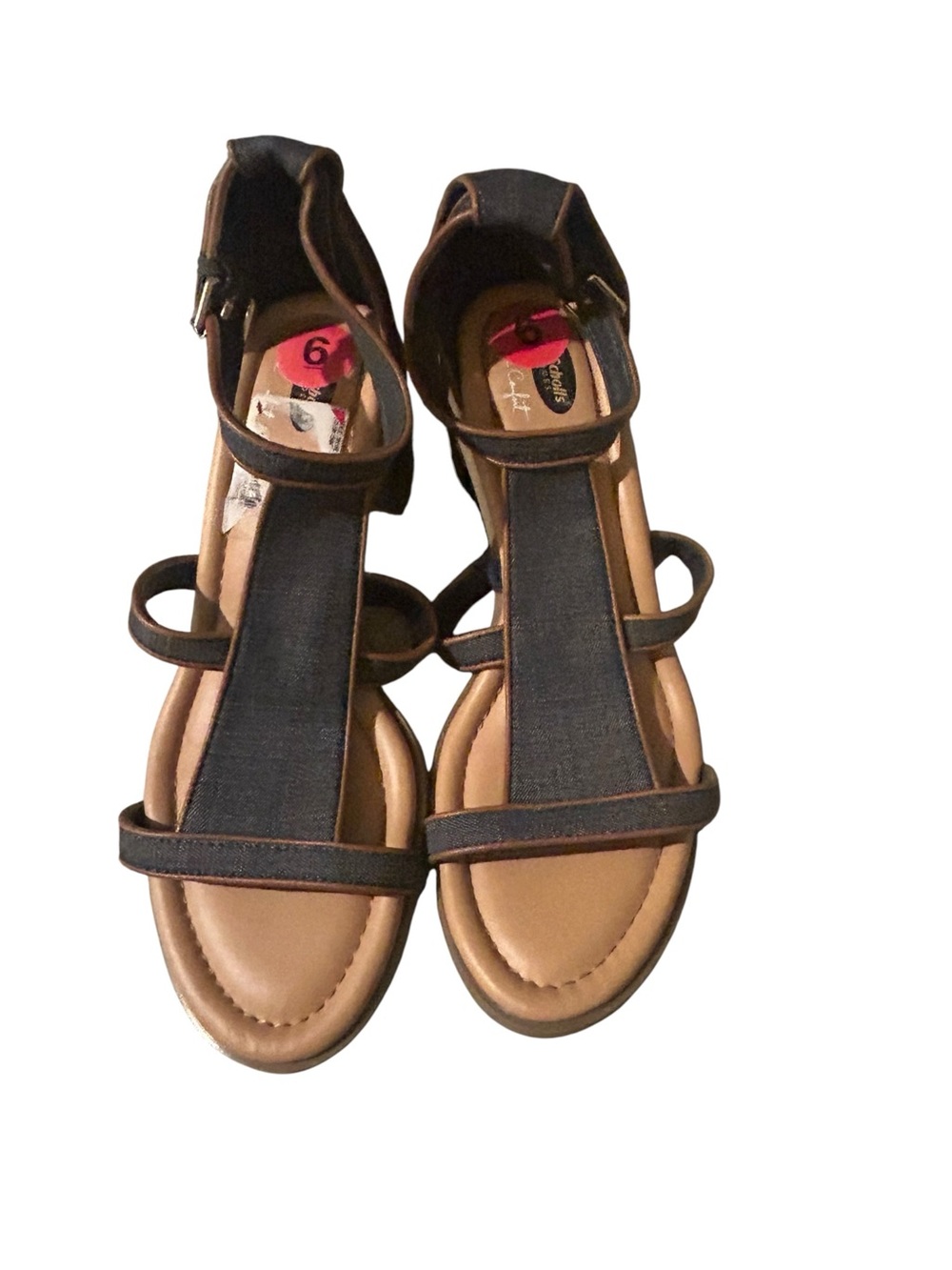 Dr scholls Denim T-Strap Women's Sandals - Dark Blue size 6